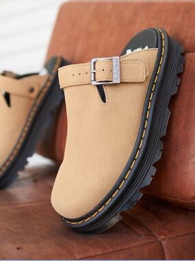 Dr. Martens Zebzag Tan Suede Platform Mule